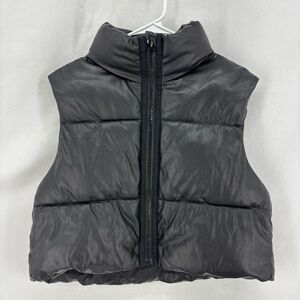 ZARA Faux Leather Black Puffer Vest Women’s Size Large Zip Front Sleeveless Warm